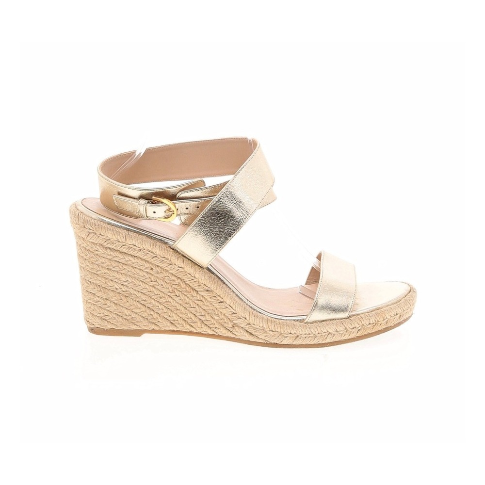 Stuart Weitzman Metallic Gold Leather Espadrille Strappy Wedge Sandals Womens‎ 9